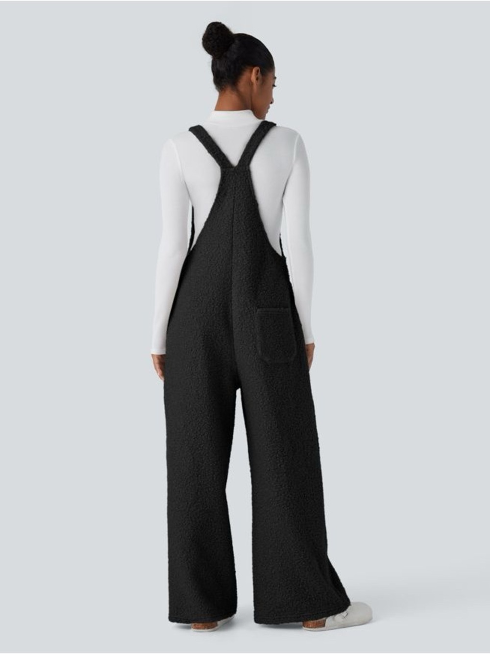HALARA Black Sherpa Fleece Wide Leg Overall Jumpsuit, XL - Picture 3 of 7